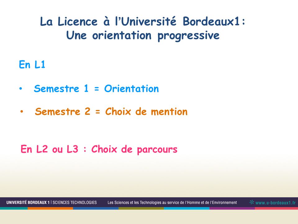 La Licence à l’Université Bordeaux1: Une orientation progressive