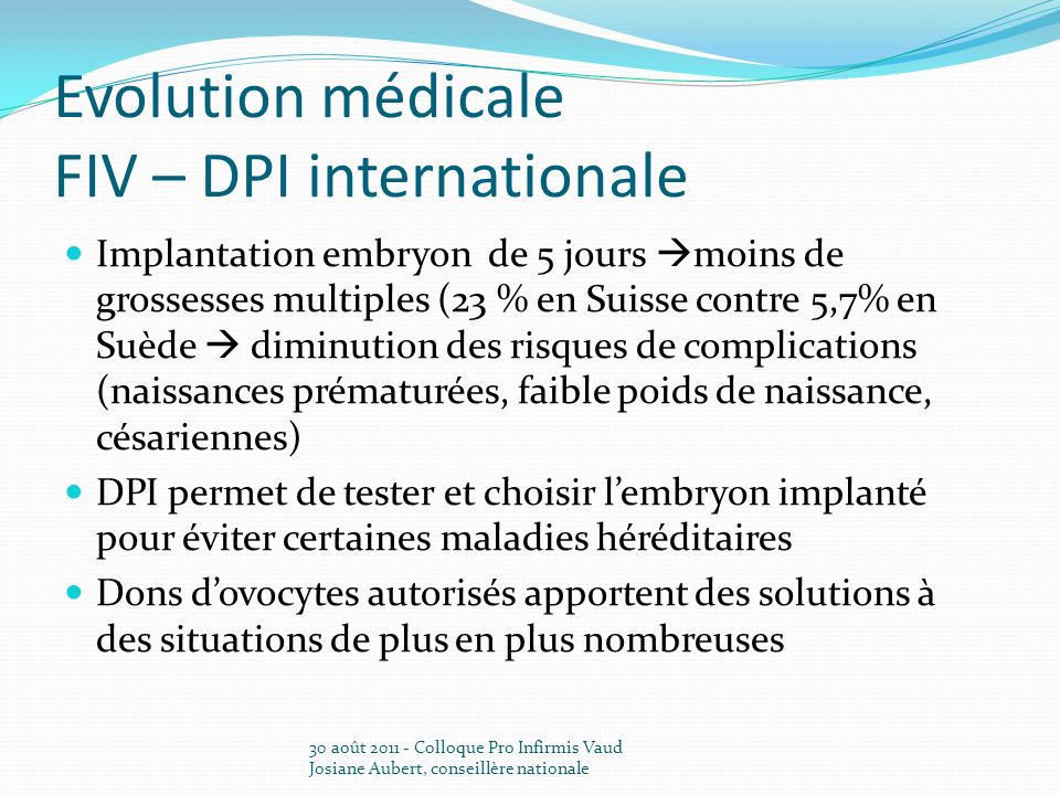 Evolution médicale FIV – DPI internationale