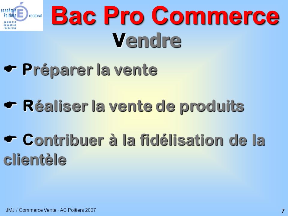 Bac Pro Commerce Vendre  Préparer la vente