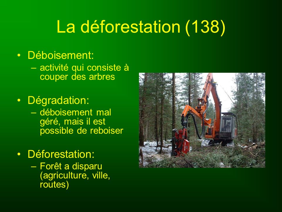 La déforestation (138) Déboisement: Dégradation: Déforestation: