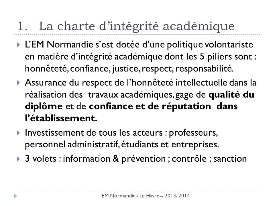La charte d’intégrité académique