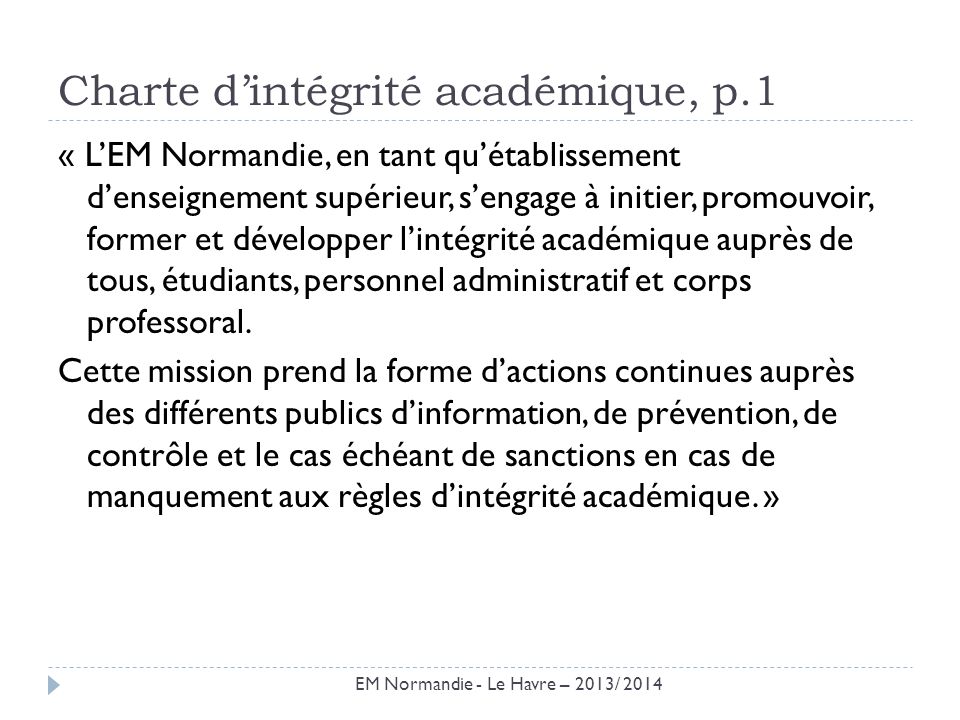 Charte d’intégrité académique, p.1