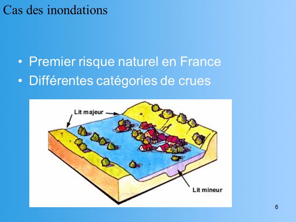 Cas des inondations Premier risque naturel en France Différentes catégories de crues