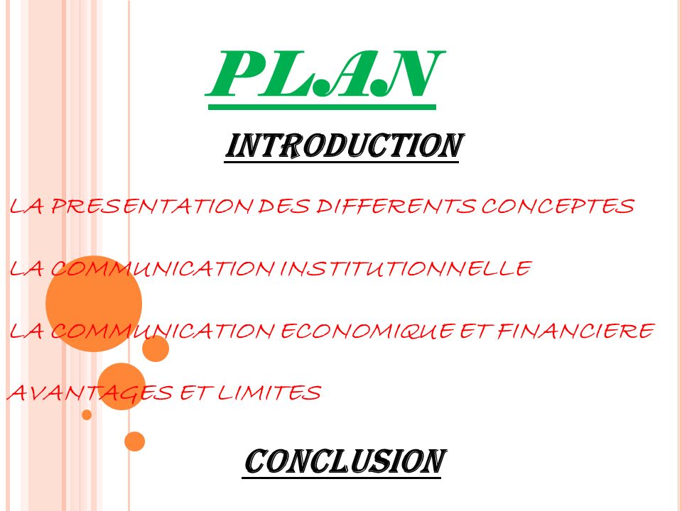 PLAN INTRODUCTION CONCLUSION LA PRESENTATION DES DIFFERENTS CONCEPTES