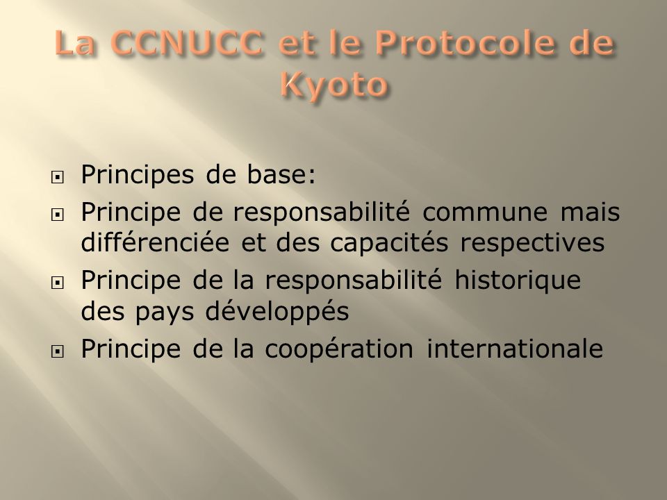 La CCNUCC et le Protocole de Kyoto