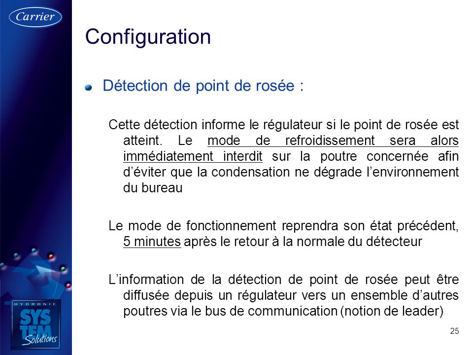 Configuration Détection de point de rosée :