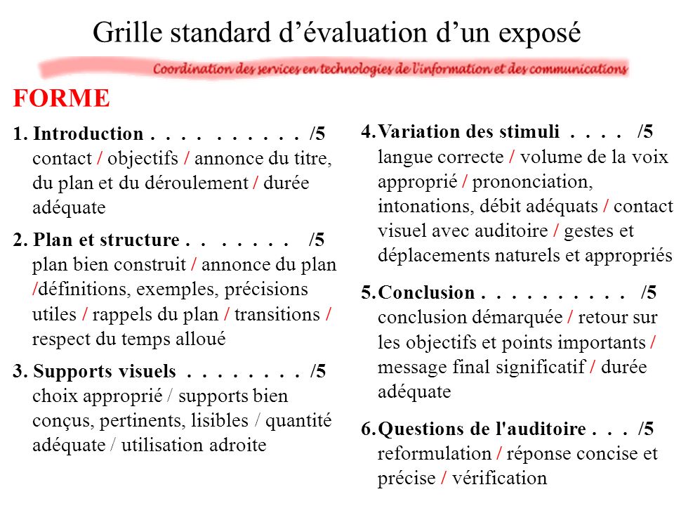 Grille standard d’évaluation d’un exposé
