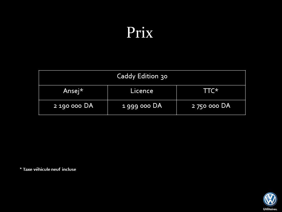 Prix Caddy Edition 30 Ansej* Licence TTC* DA DA