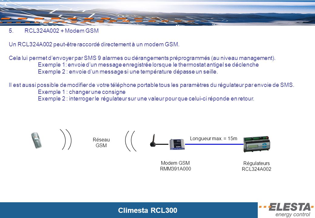 Un RCL324A002 peut-être raccordé directement à un modem GSM.