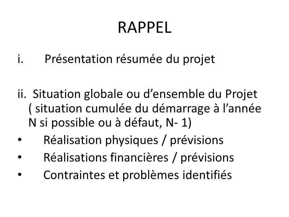 RAPPEL Présentation résumée du projet