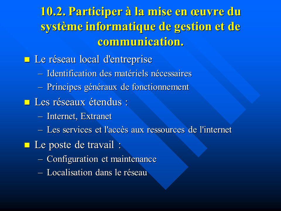 10.2. Participer à la mise en œuvre du système informatique de gestion et de communication.