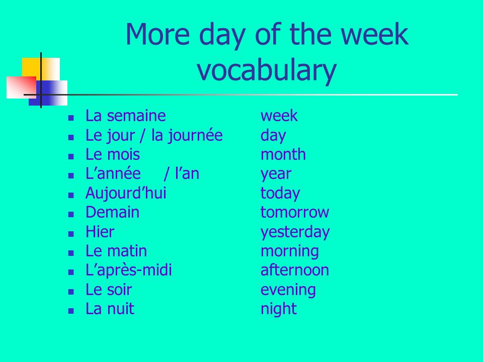 More day of the week vocabulary