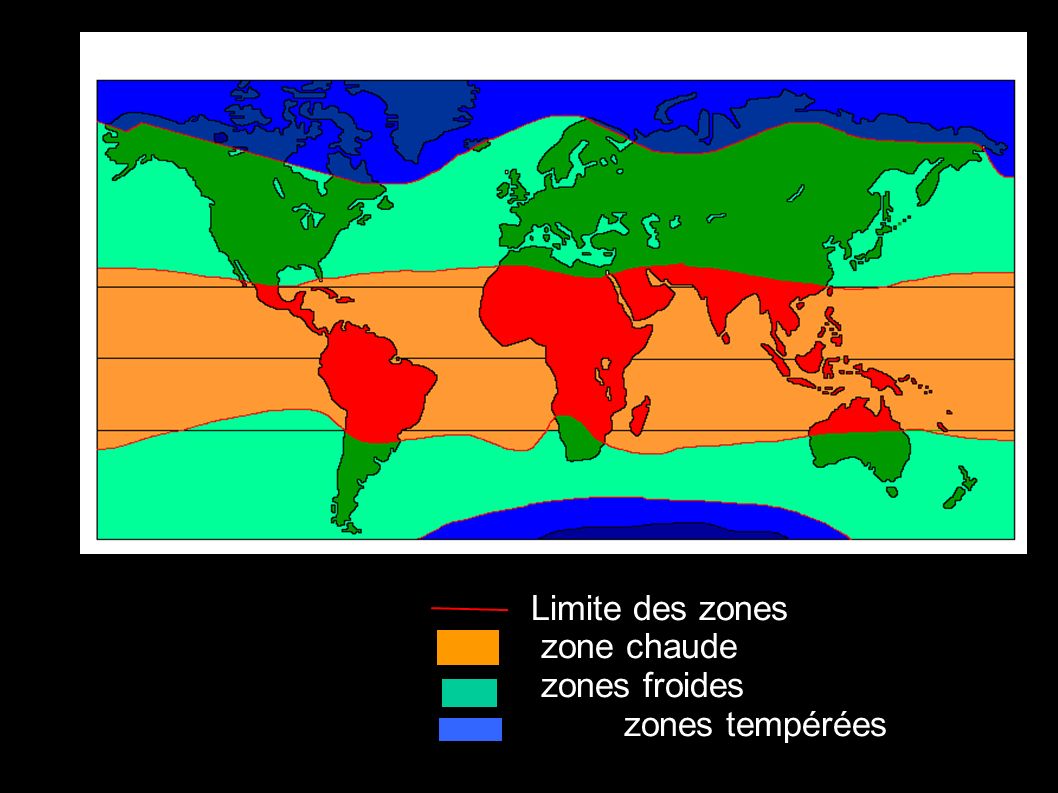Limite des zones zone chaude zones froides zones tempérées