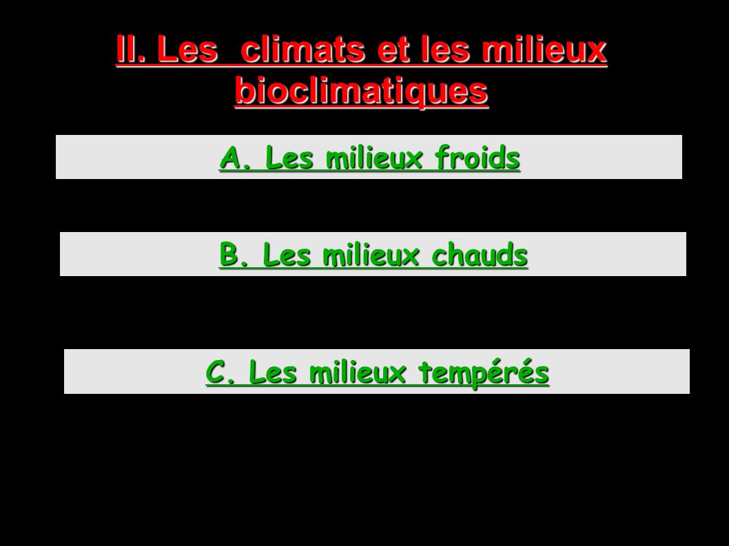 II. Les climats et les milieux bioclimatiques