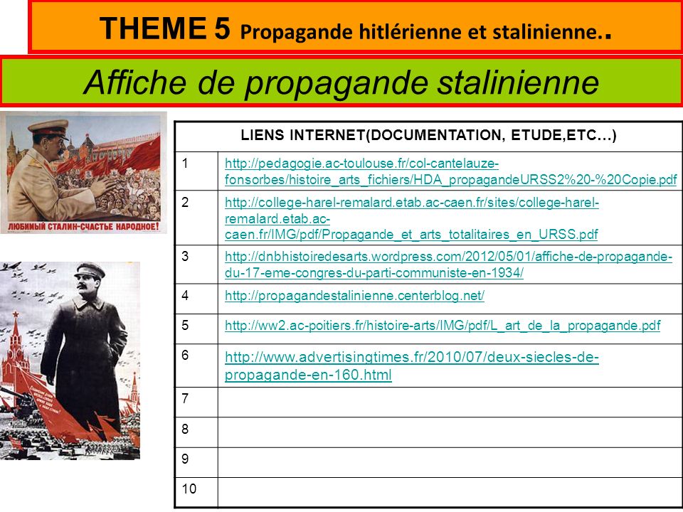 THEME 5 Propagande hitlérienne et stalinienne..