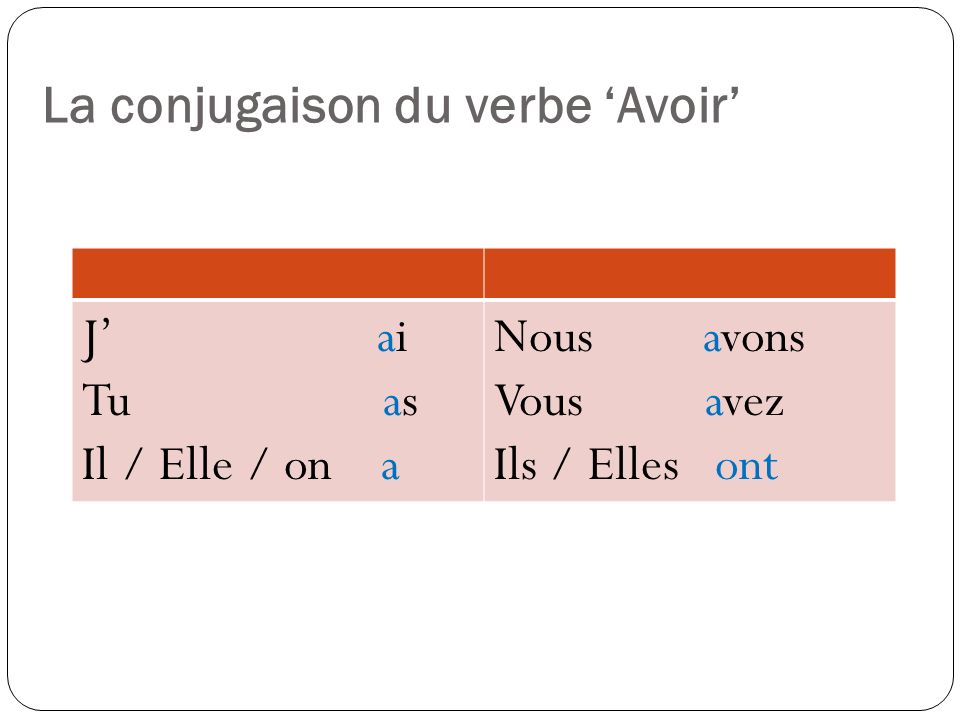 La conjugaison du verbe ‘Avoir’