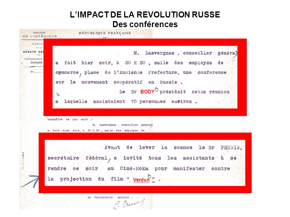 L’IMPACT DE LA REVOLUTION RUSSE Des conférences