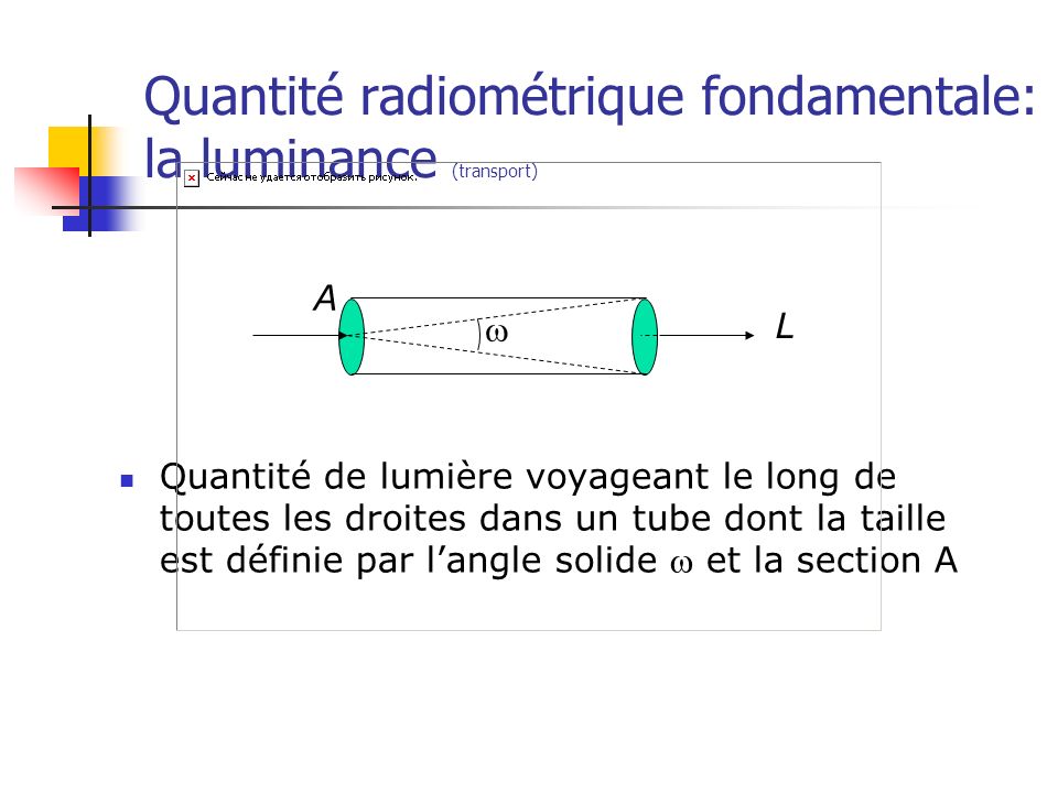 Quantité radiométrique fondamentale: la luminance (transport)