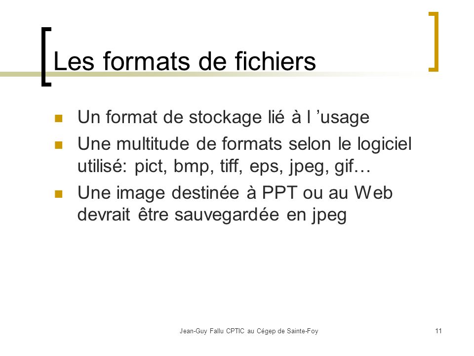 Les formats de fichiers