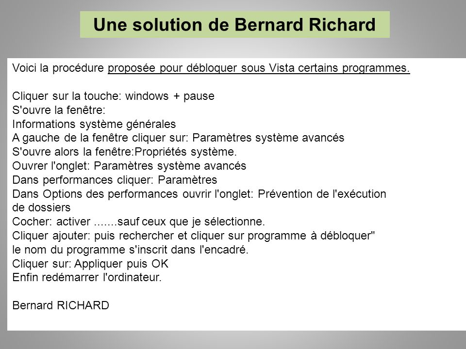 Une solution de Bernard Richard