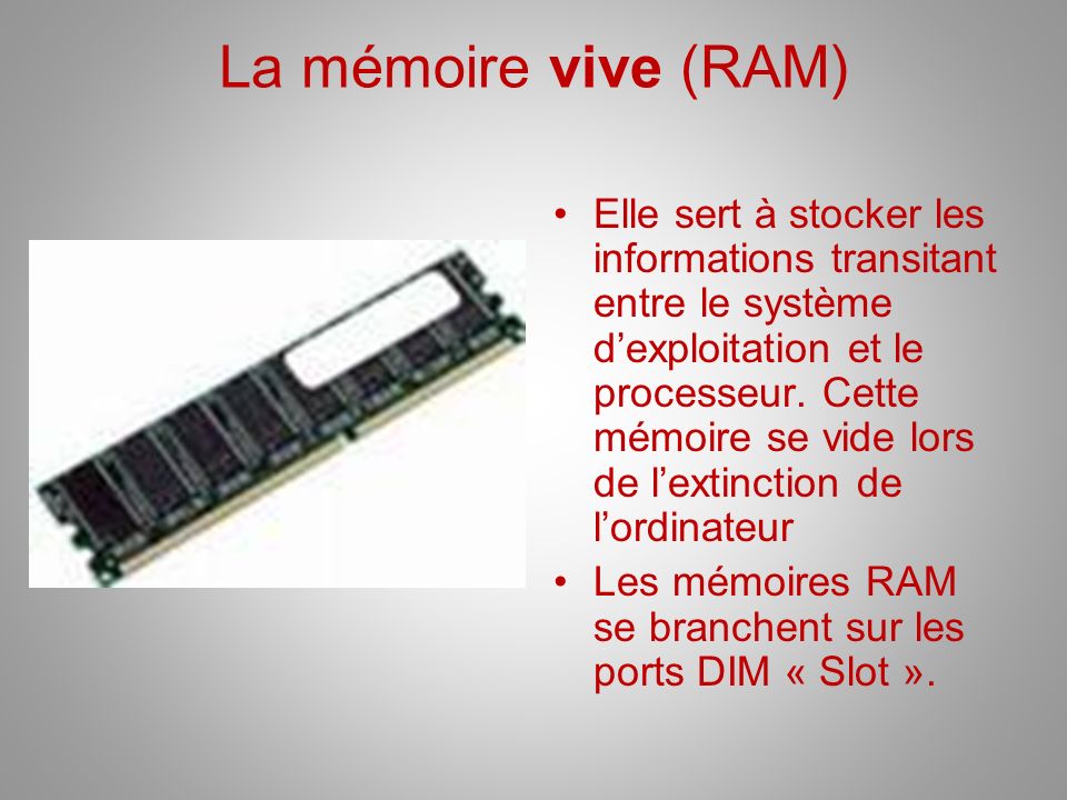 La mémoire vive (RAM)