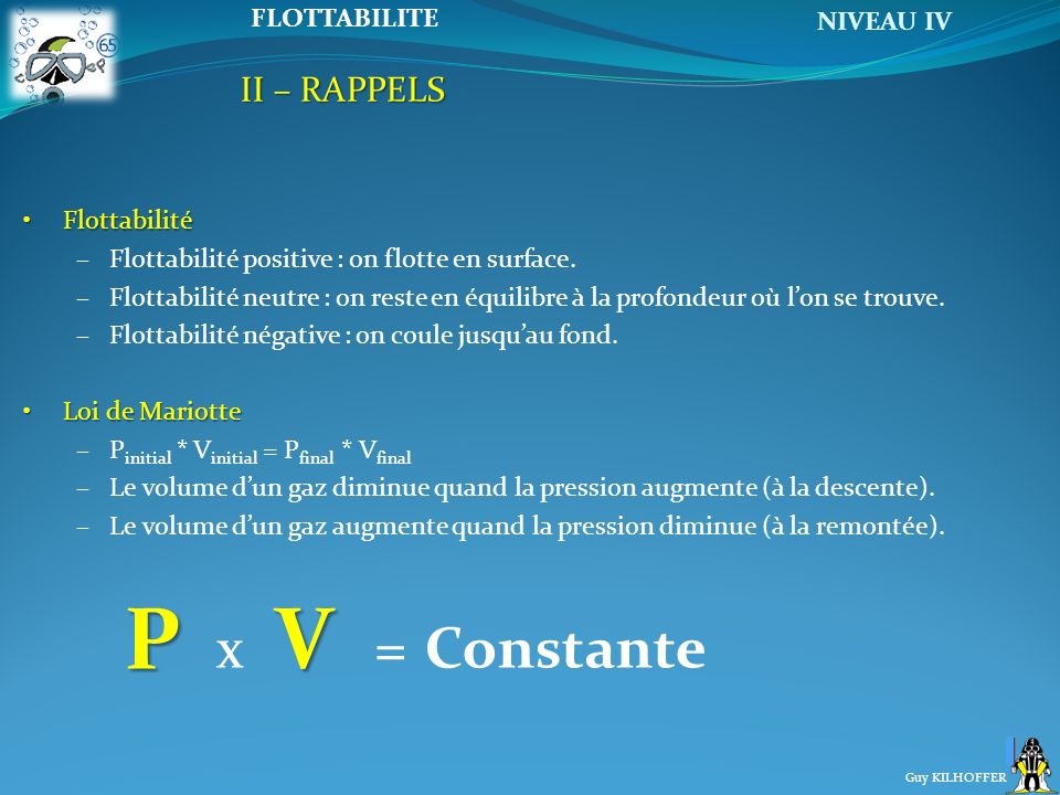P V x = Constante II – RAPPELS Flottabilité