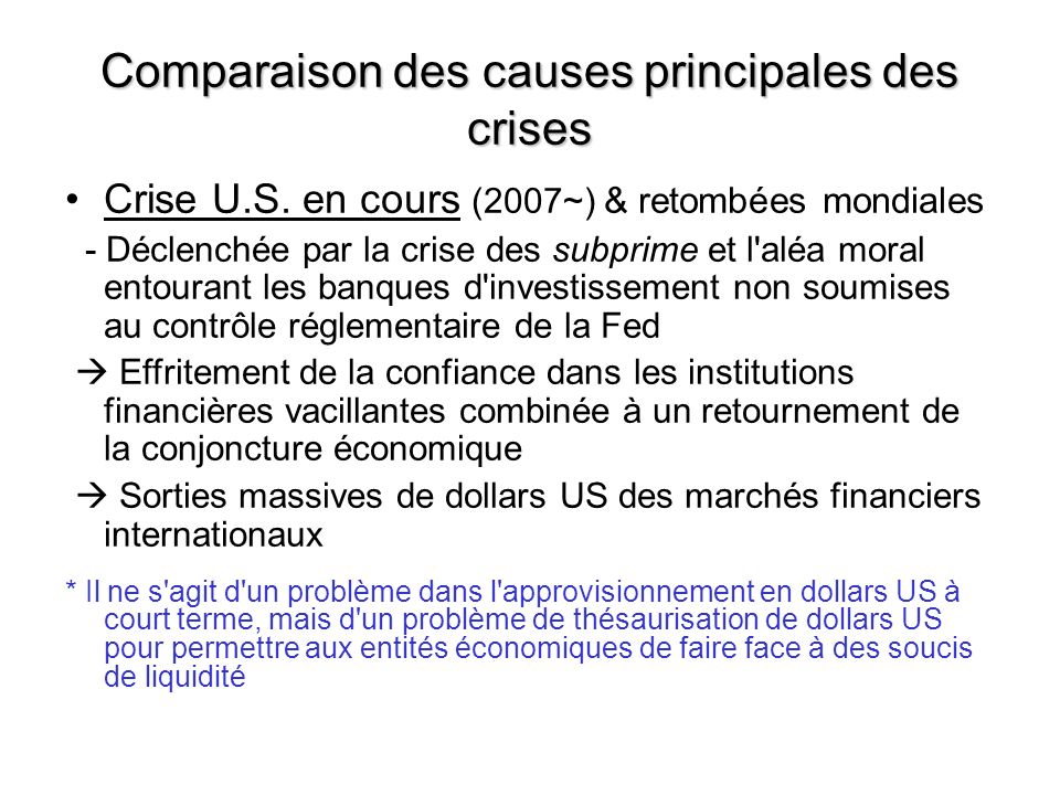 Comparaison des causes principales des crises
