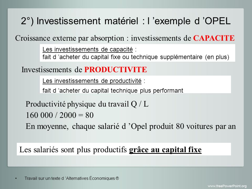 2°) Investissement matériel : l ’exemple d ’OPEL