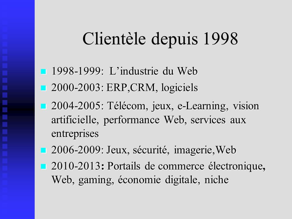 Clientèle depuis : L’industrie du Web