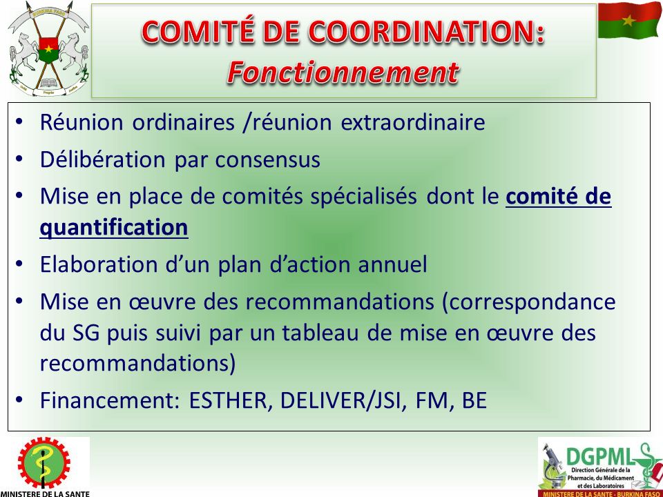 COMITÉ DE COORDINATION: Fonctionnement
