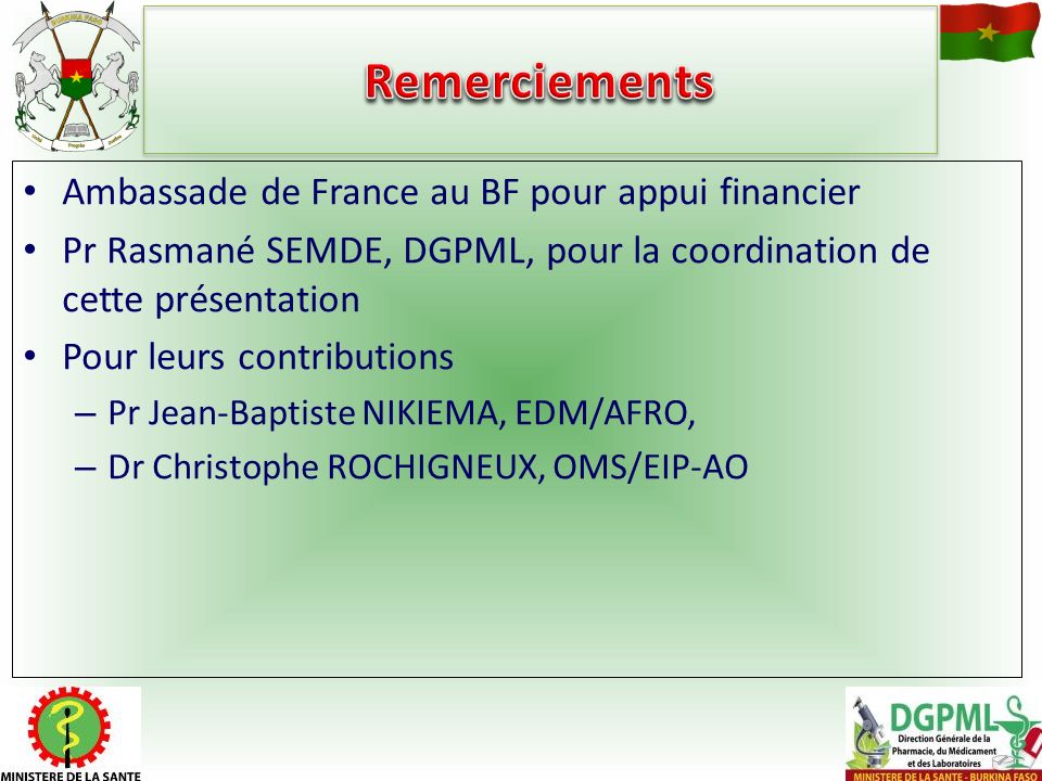 Remerciements Ambassade de France au BF pour appui financier