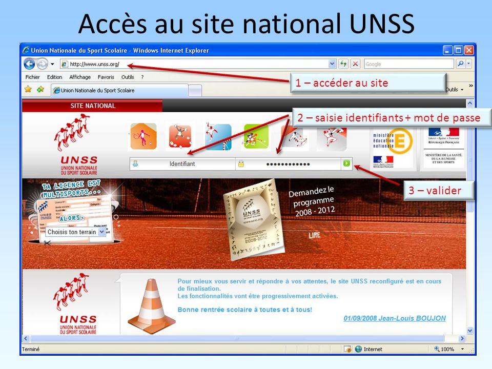 Accès au site national UNSS
