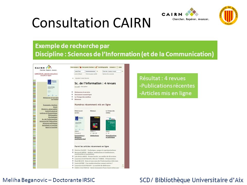 Consultation CAIRN Exemple de recherche par