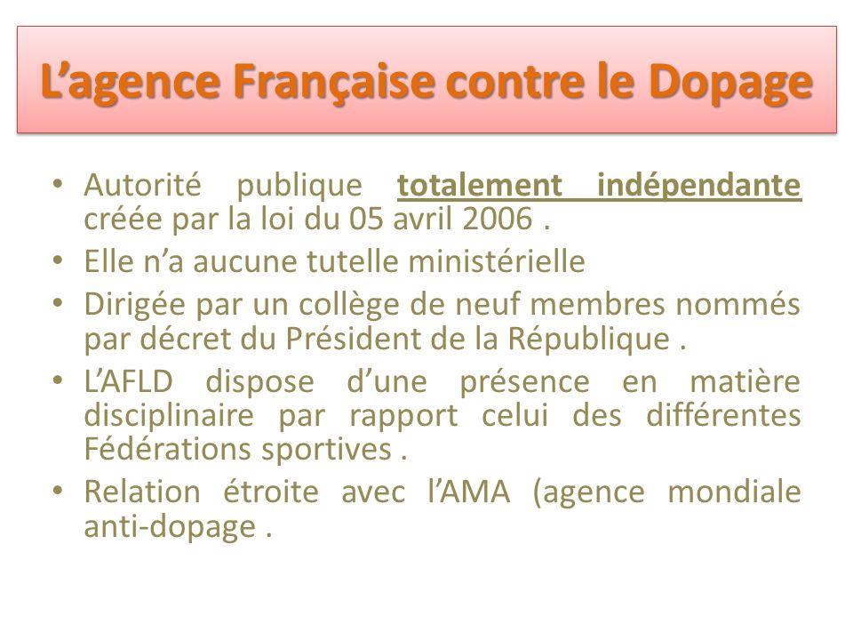 L’agence Française contre le Dopage