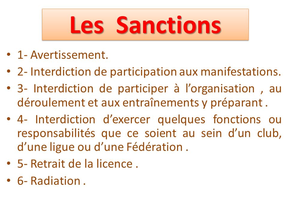 Les Sanctions 1- Avertissement.