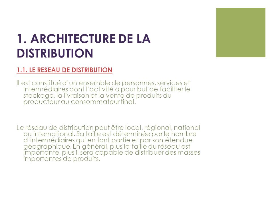 1. ARCHITECTURE DE LA DISTRIBUTION