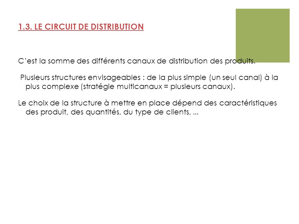 1.3. LE CIRCUIT DE DISTRIBUTION