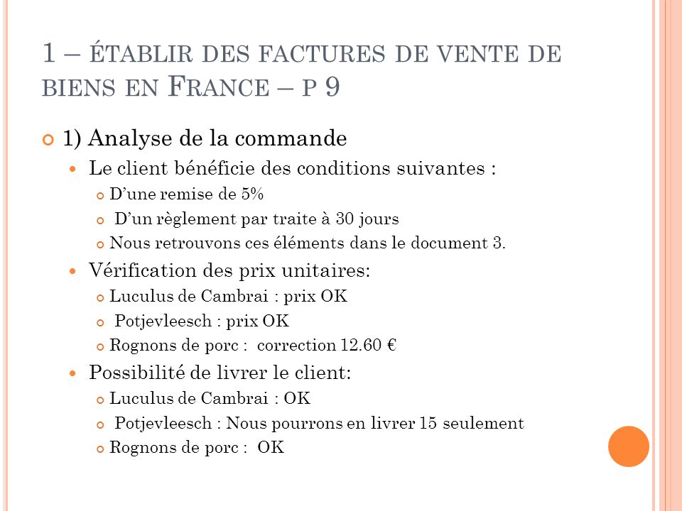 1 – établir des factures de vente de biens en France – p 9