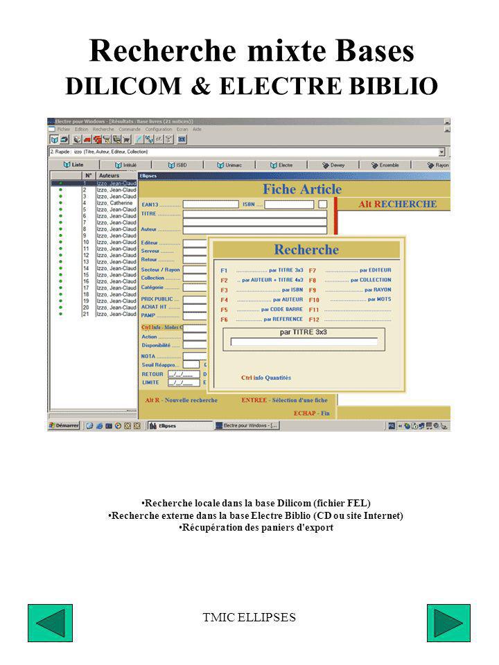 Recherche mixte Bases DILICOM & ELECTRE BIBLIO