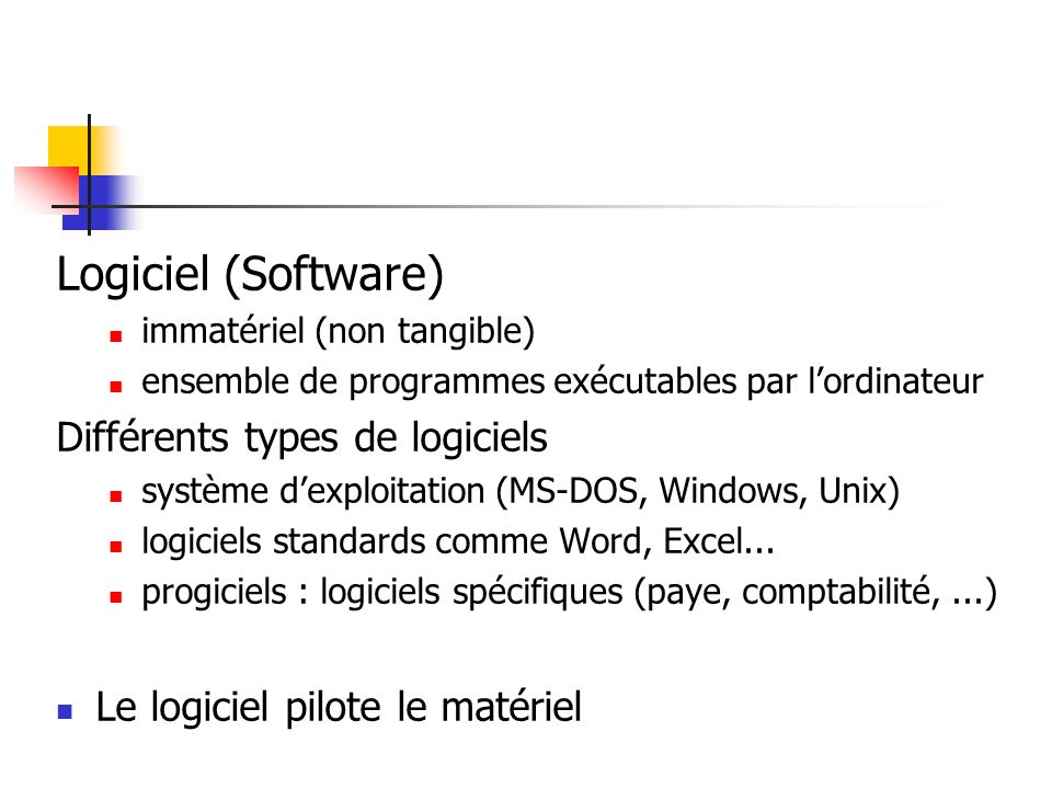 Logiciel (Software) Différents types de logiciels