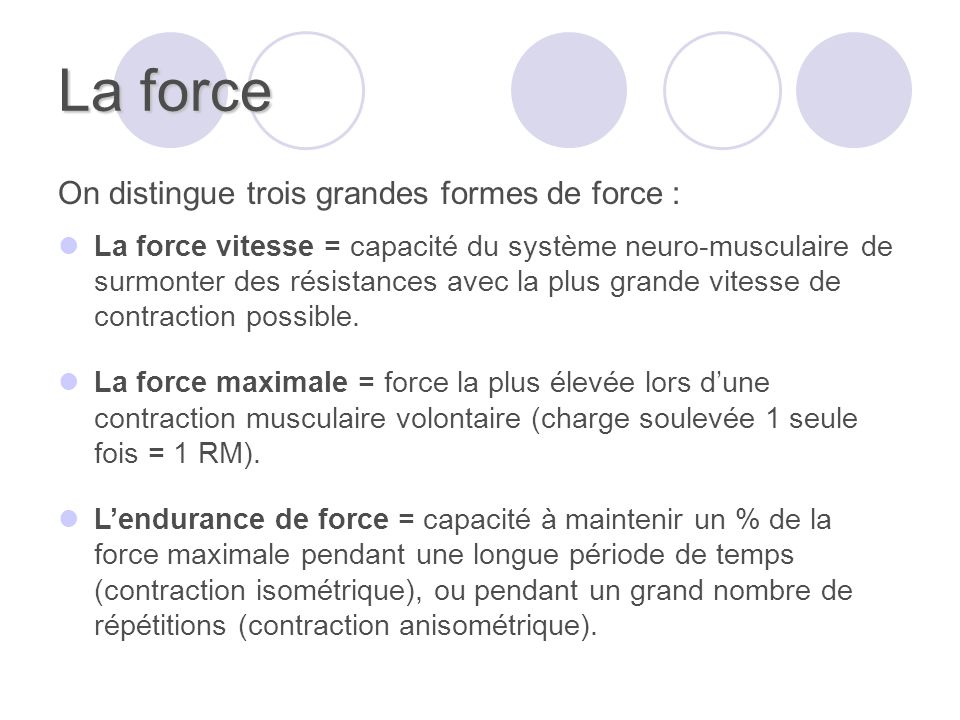 La force On distingue trois grandes formes de force :