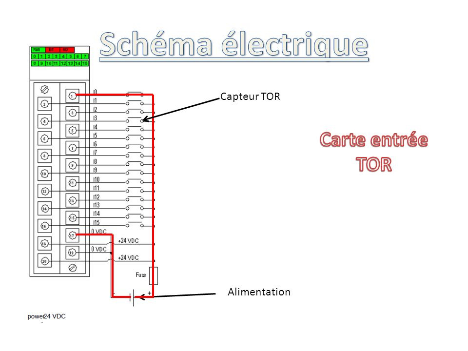Schéma électrique Capteur TOR Carte entrée TOR Alimentation