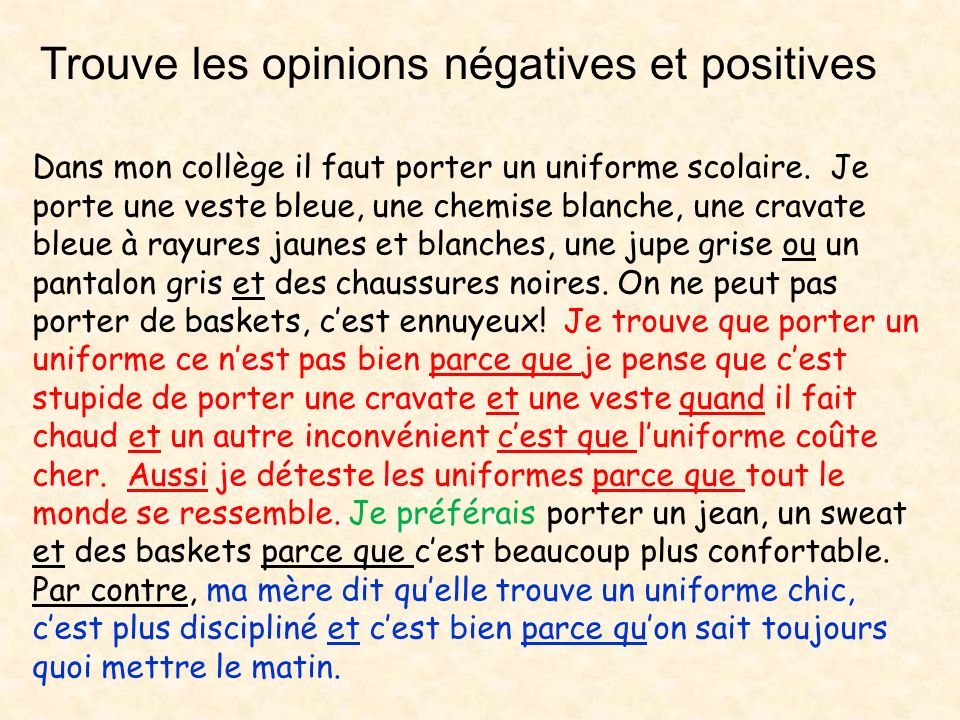Trouve les opinions négatives et positives
