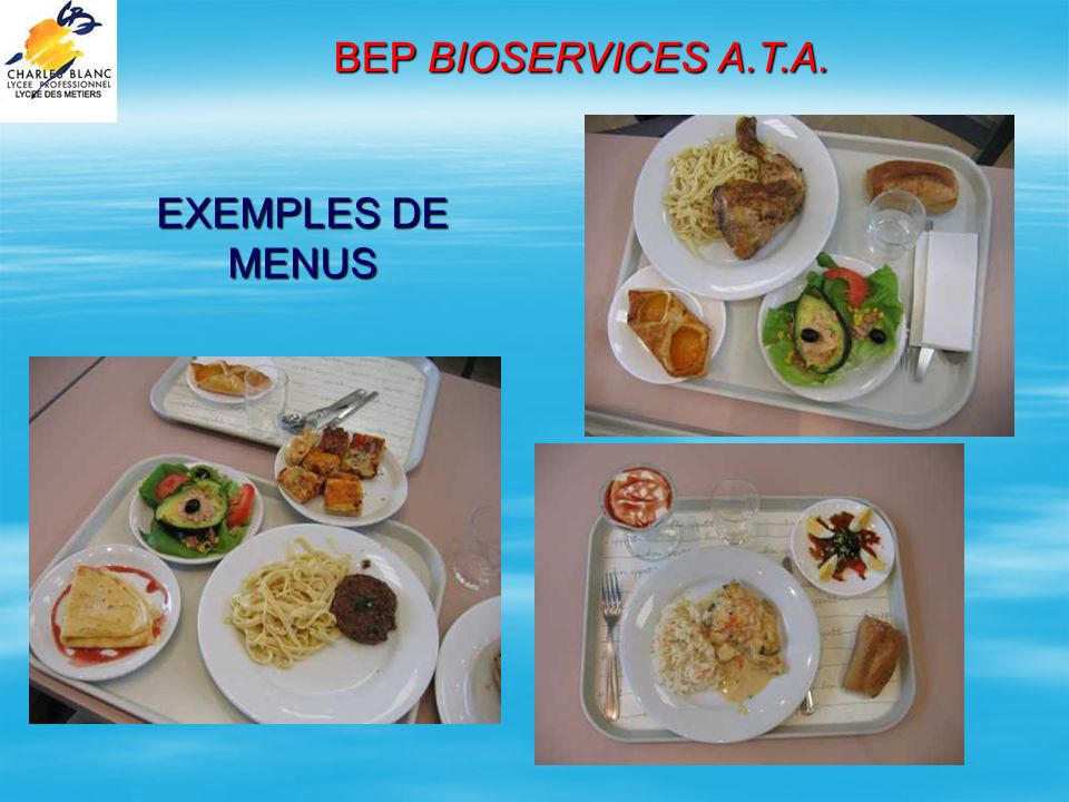 BEP BIOSERVICES A.T.A. EXEMPLES DE MENUS