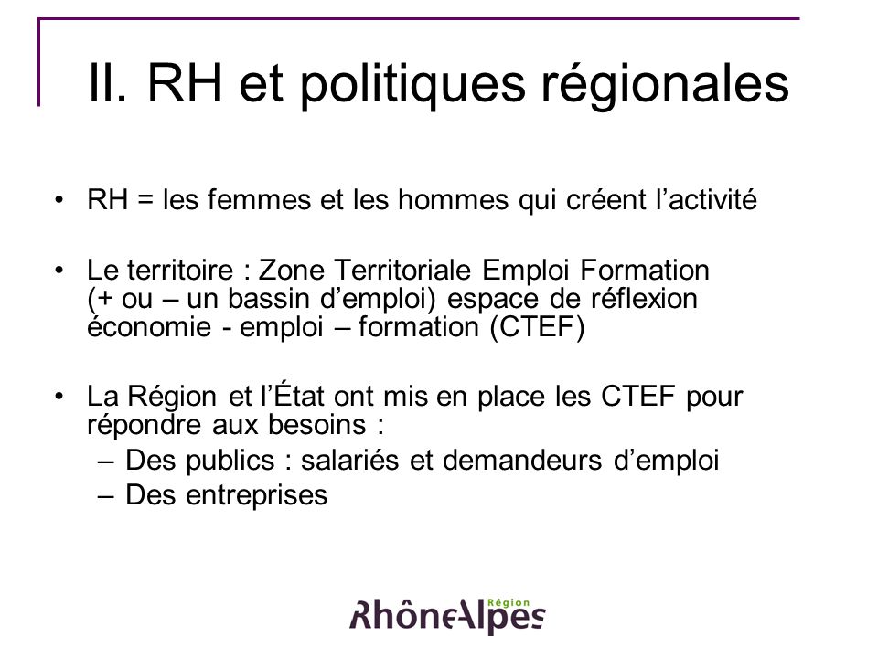 II. RH et politiques régionales