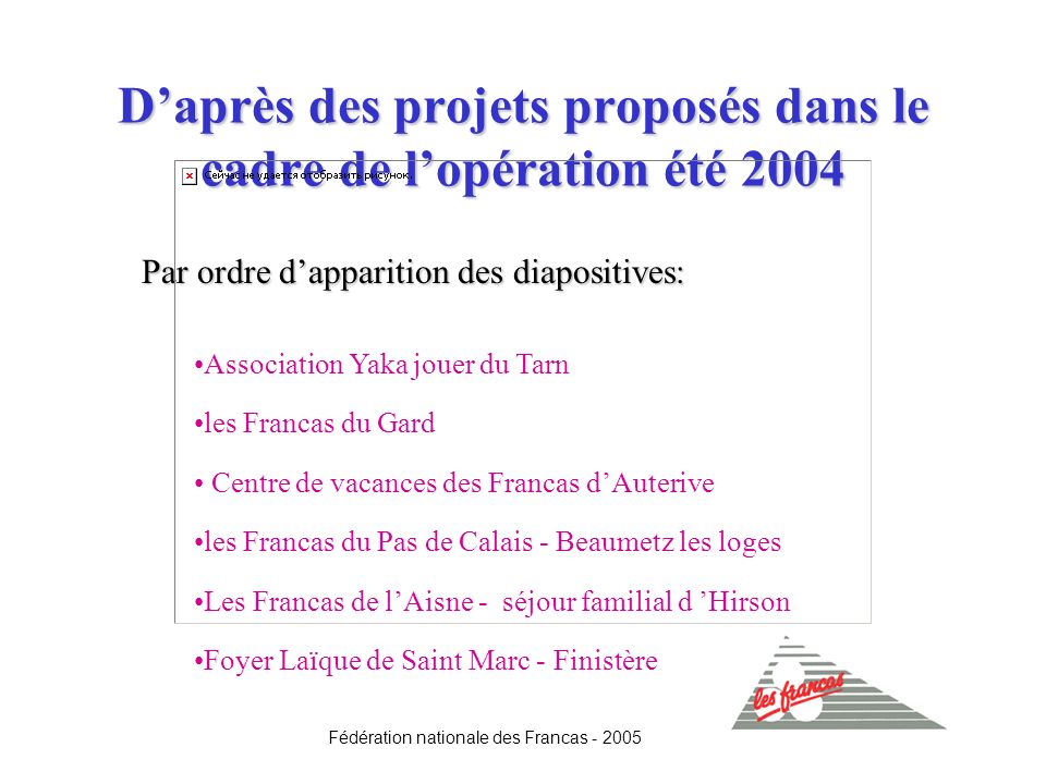 D’après des projets proposés dans le cadre de l’opération été 2004