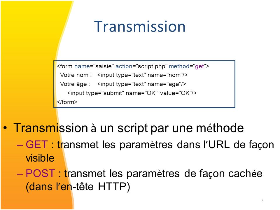 Transmission Transmission à un script par une méthode
