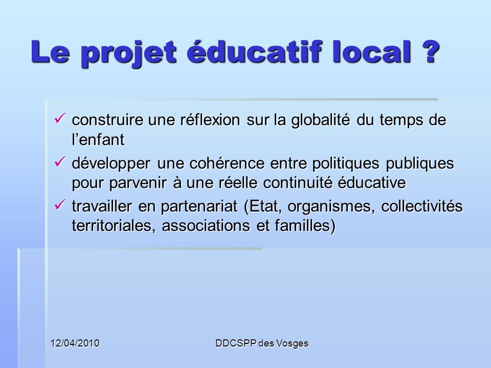 Le projet éducatif local