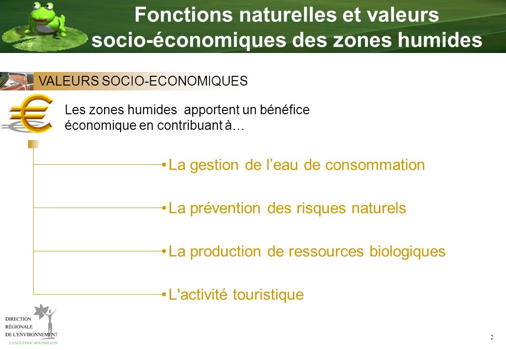 Fonctions naturelles et valeurs socio-économiques des zones humides