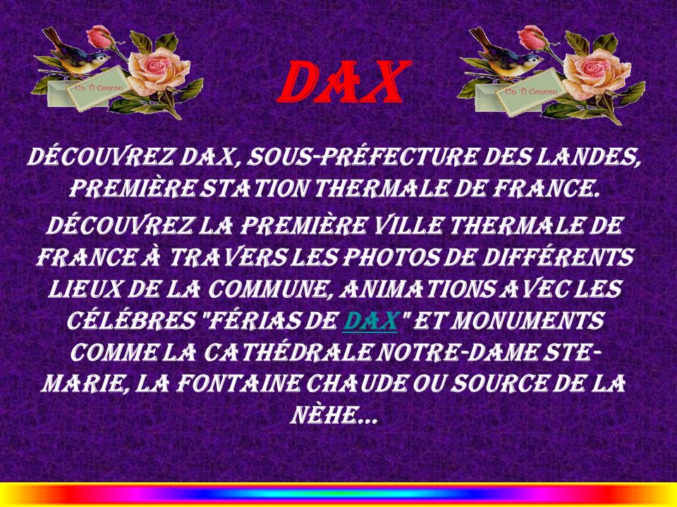 Dax Découvrez Dax, sous-préfecture des Landes, première station thermale de France.